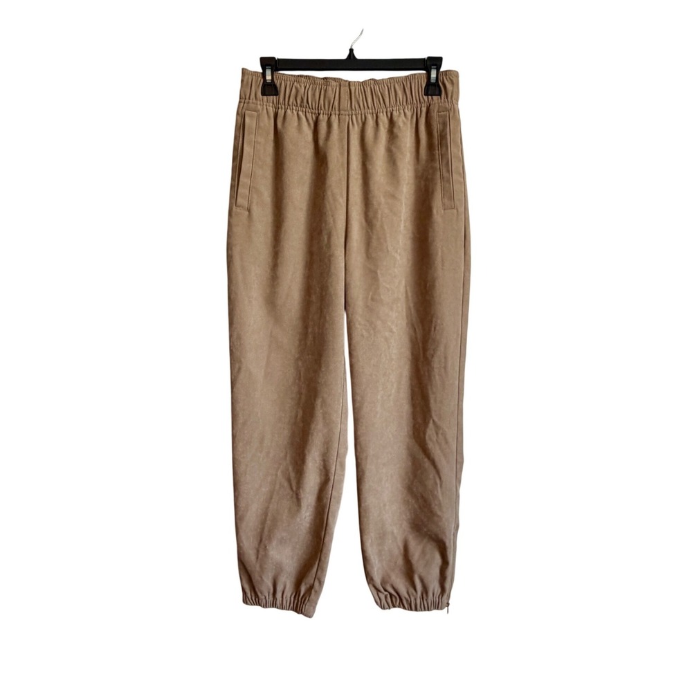 Zara Tan Faux Suede Joggers High‎ Waist Ankle Zip Elastic Waist Pants Brown